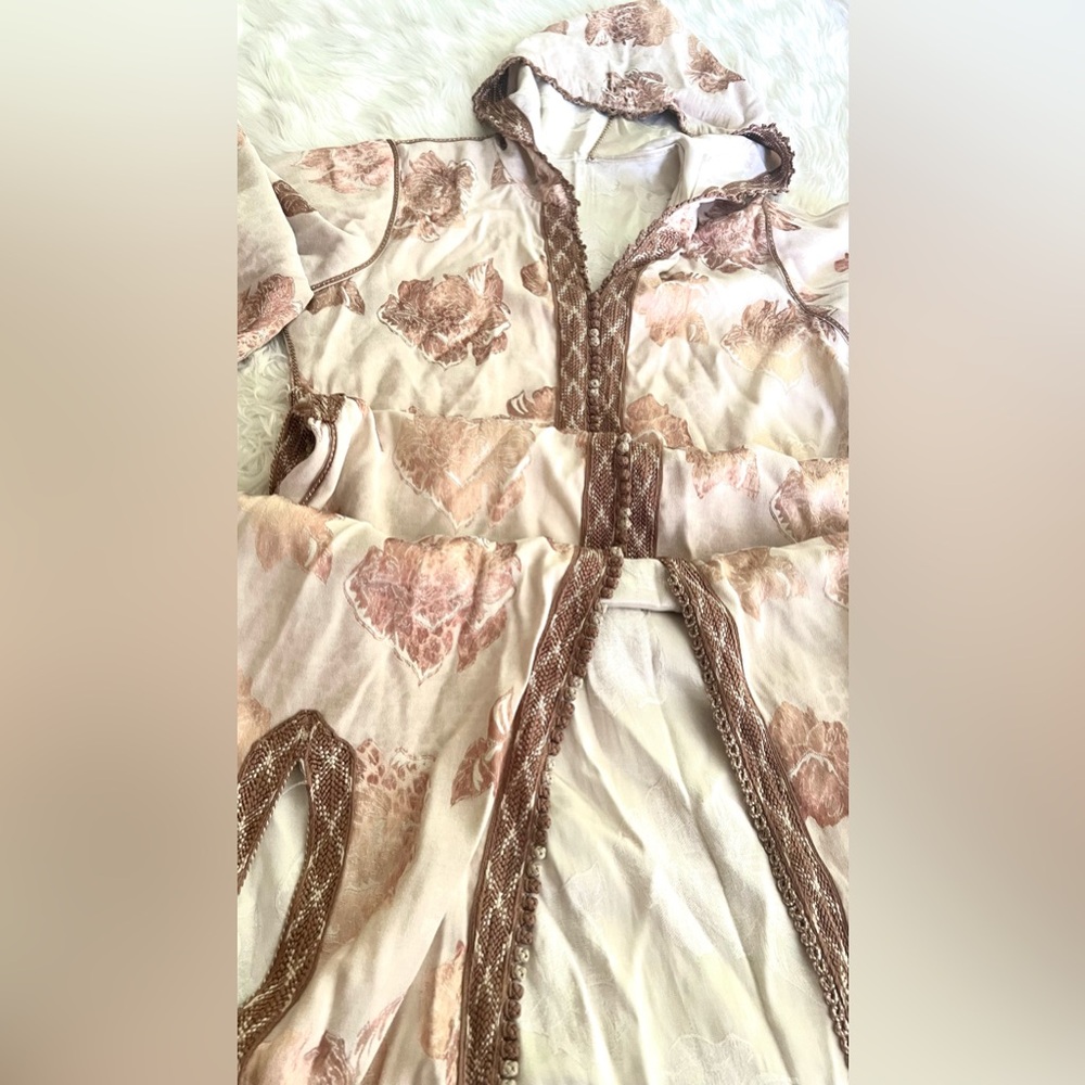 Moroccan  handmade beige floral hooded Halloween costume for women